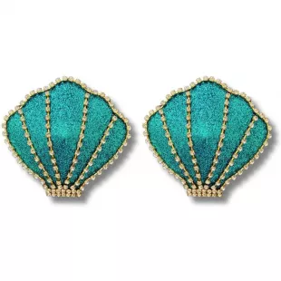 Glitter Shell Pasties Nipple Covers (2pcs) with Rhinestones