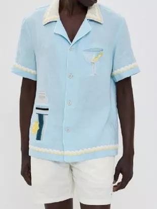 The Valley S03 Blue Crochet Trim Beach Shirt