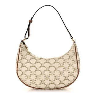 Canvas Calfskin Ava Triomphe Shoulder Bag White