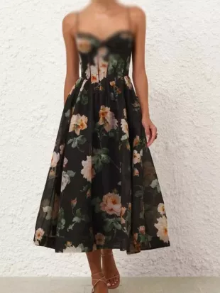 Taylor Swift London Black Floral Corset Midi Dress
