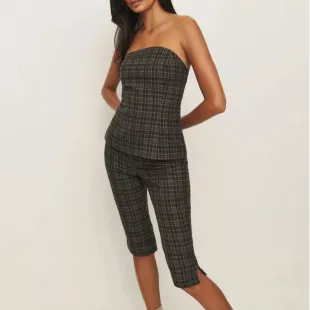 x Kacey Musgraves Steeplechase Plaid Strapless Top Capri Pants Set