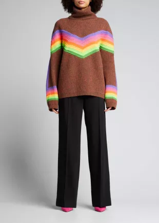 Oversized Rainbow Chevron Turtleneck Wool Sweater