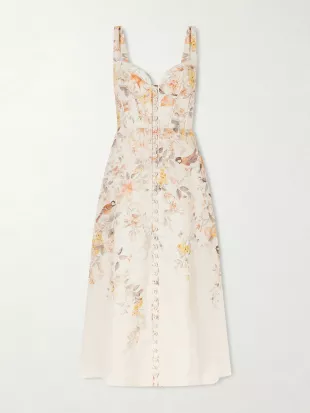 Luna Buttoned Linen Picnic Midi Dress