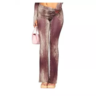 Burgundy Snakeskin Print Flare Pants