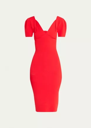 Short-Sleeve Knit Midi Dress