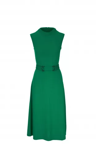 Wool Sleeveless Belted Midi Dress