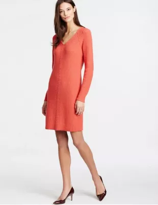Ribbed V-Neck Sweater Dress