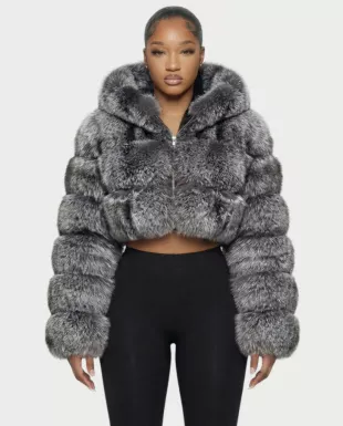 Lioren Cropped Hooded Faux Fur Puffer Jacket