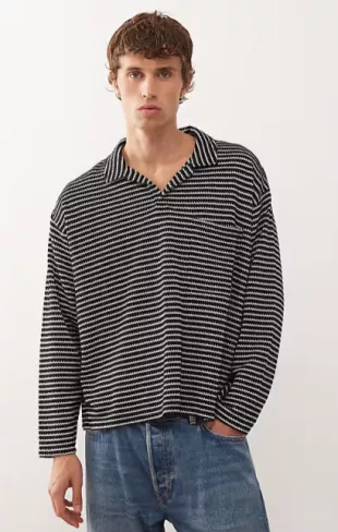 Textured Long Sleeve Polo Shirt