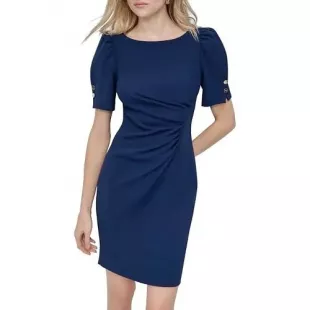 Short Sleeve Ruched Knee Length Sheath Dress Dress