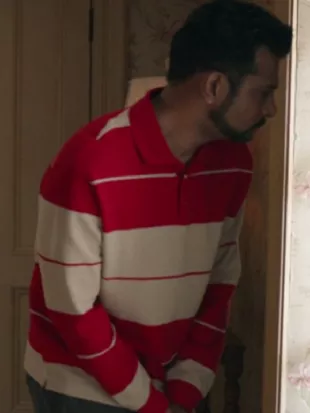 Ghosts US S5 Utkarsh Ambudkar Red Striped Polo Shirt