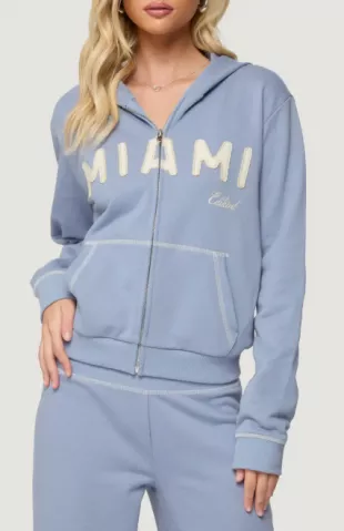 Miami Babe Front Zip Cotton Blend Hoodie