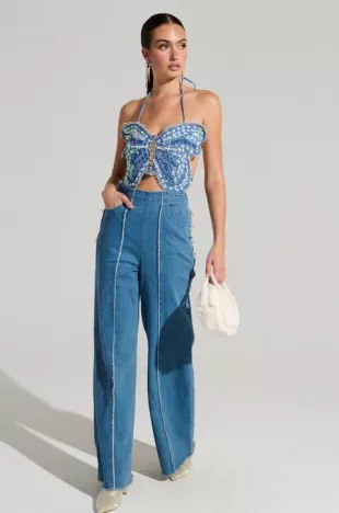 Spread Your Wings Denim Butterfly Jumpsuit