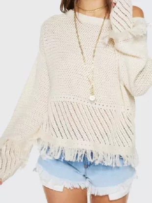 RHORI 2026 Jo-Ellen Tiberi Beige Fringe Sweater