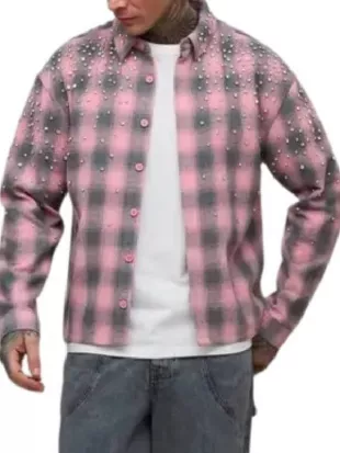 TOWIE S36 Harry Derbidge Pink Embiodered Check Shirt