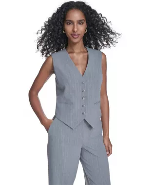 Pinstripe Button-Front Vest