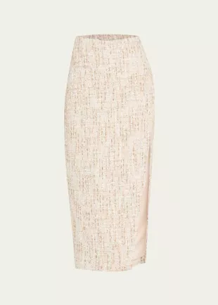 Kate Tweed Button Wrap Skirt in Ice Blue Multi