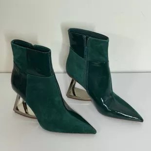 Bini Harrison Two Suede & Patent Patchwork Architectural Wedge Booties