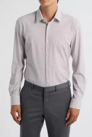 Hank Kent Slim Fit Grid Performance Twill Dress Shirt