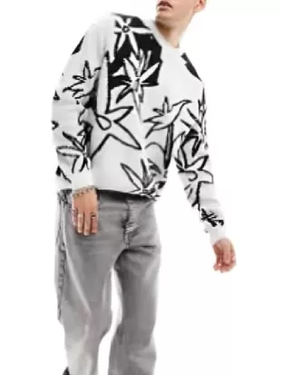 Hollywood Squares S02 Grey & Black Floral Print Sweater