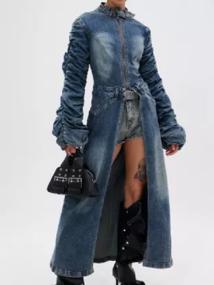 American Idol S24 Keyla Richardson Ruched Sleeves Blue Denim Coat