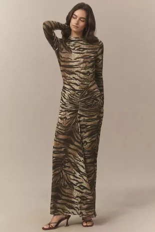 Scorpio Mock-Neck Ruched Jersey Maxi Dress