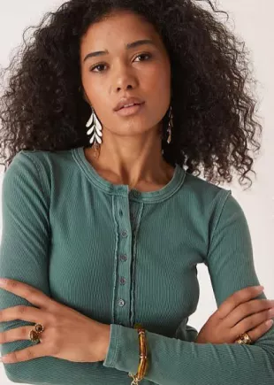 We The Free Jamie V-Neck Long Sleeve Henley Top