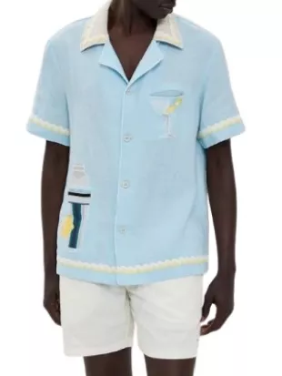 The Valley S03 Blue Crochet Trim Beach Shirt