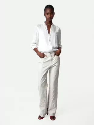 Twina Satin Button-Front Shirt