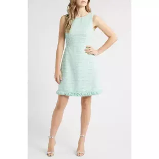 Fringe Detail Sleeveless Tweed Dress