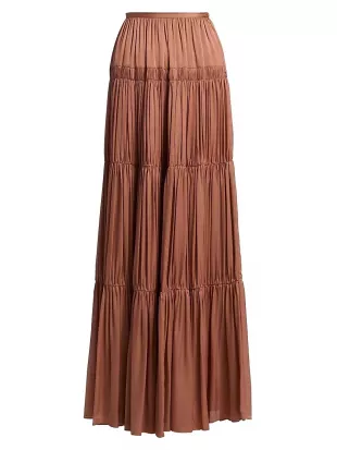 Gaelle Silk Tiered High-Waisted Maxi Skirt