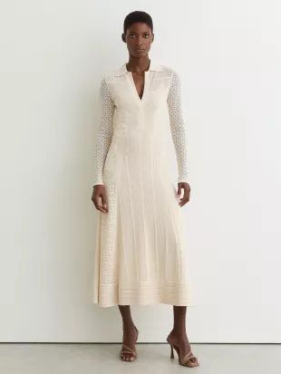 Pointelle-Knit Panelled Midi Dress