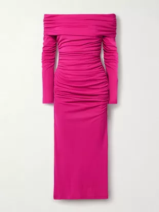 Off-the-shoulder Ruched Stretch-jersey Midi Dress