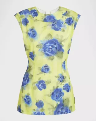 Floral Print Top with Zig-Zag Seam Detail