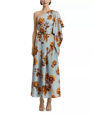 One Shoulder Silk Drape Dress