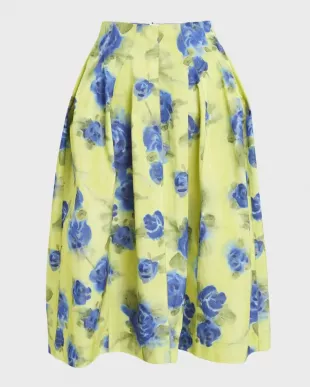 Pleated Floral-Print Flare Midi Skirt