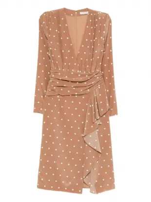 Gathered Polka-dot silk Crepe de chine Midi Dress