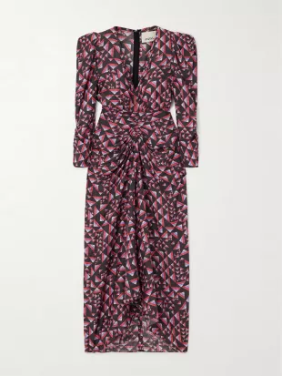 Albini Gathered Printed Voile Midi Dress