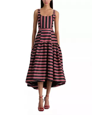 Diana Directional Stripe Structured Cotton Blend Dress