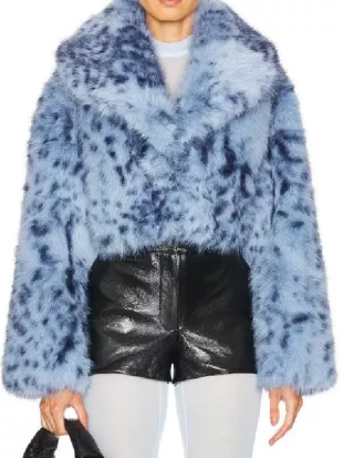 Summer House S10 Dara Levitan Blue Leopard Faux Fur Coat