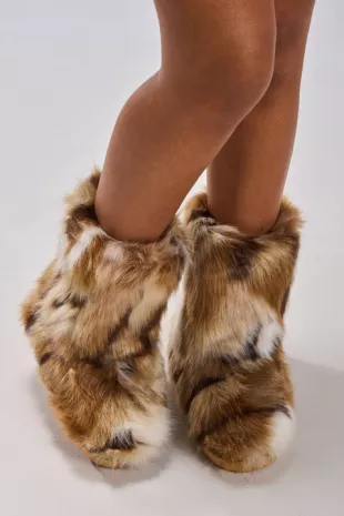Nadianna Brown Fur Flat Bootie