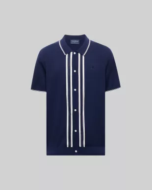 Mens Blue Patrice Border Stripe Knit Shirt