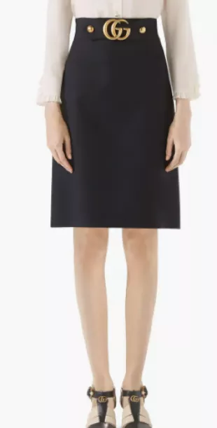 Double G Wool & Silk Crepe A-Line Skirt