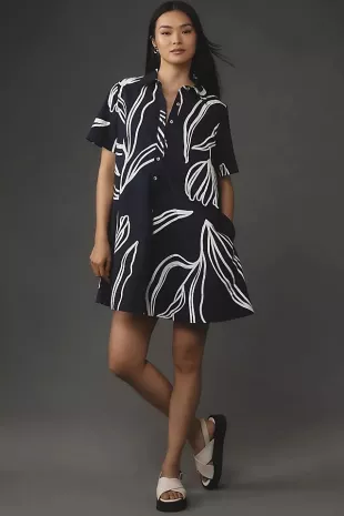 Short-Sleeve Swing Tunic Mini Dress