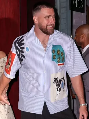 Travis Kelce Blue Striped Poplin Bowling Shirt