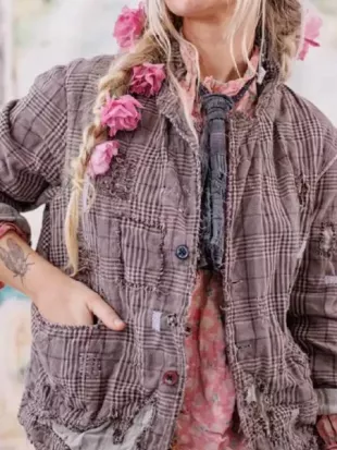 The View Whoopi Goldberg Plaid Distressed Jacket