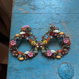 Large Colorful Floral Rhinestone Earrings