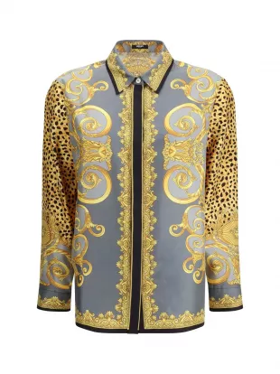 Pattern-Printed Button-Up Shirt