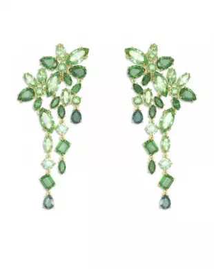 Gema Green Crystal Flower Clip On Chandelier Earrings