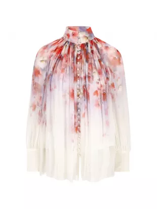bar iii organic cotton watercolor floral-print slim fit dress shirt Karl Lagerfeld Paris Women's Floral Border Linen Puff-Sleeve Dress - Soft White Multi main image 0